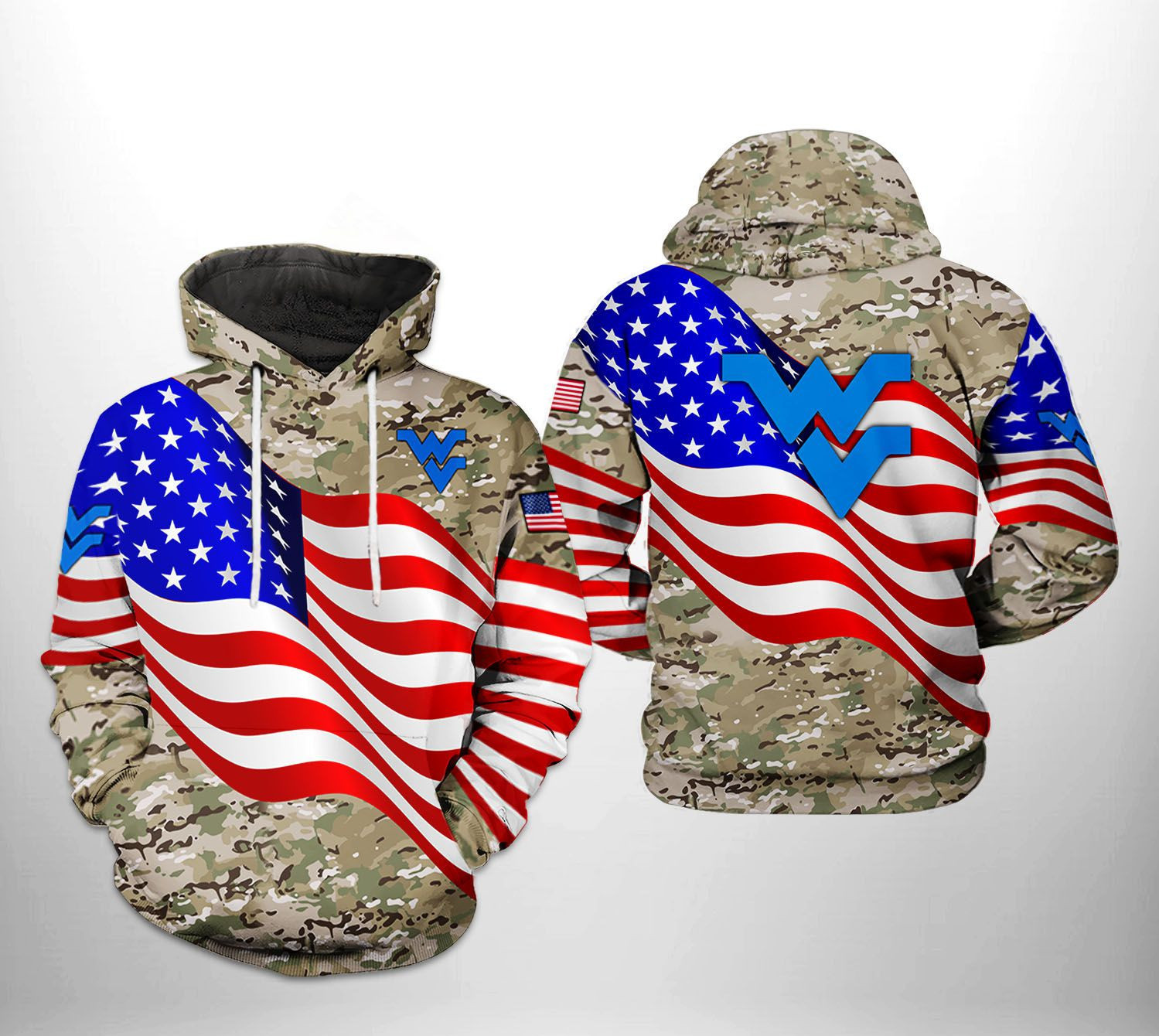 West Virginia Mountaineer NCAA US Flag Camo Veteran Hoodie Neasalamis