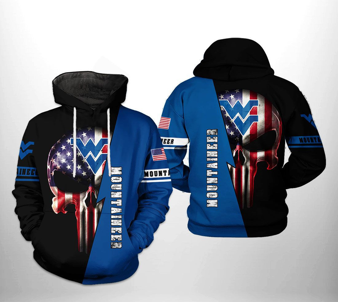 West Virginia Mountaineer NCAA US Flag Skull Hoodie Neasalamis