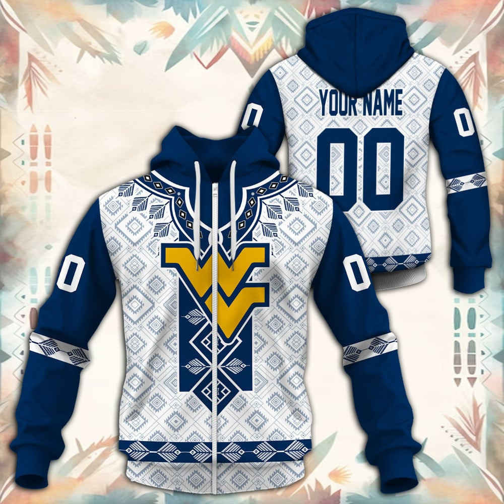 West Virginia Mountaineers Native Tribal Custom Name And Number 3D printed Sweatshirt Hoodie Zipped Hoodie Neasalamis