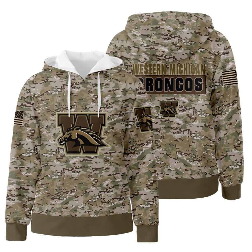 Western Michigan Broncos NCAA Camo Veteran 3D All Over Print Hoodie Zip-Up Hoodie Neasalamis
