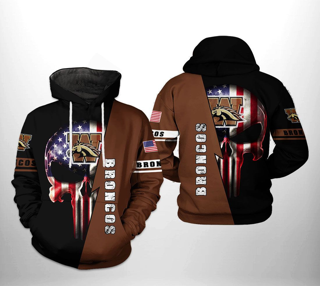 Western Michigan Broncos NCAA US Flag Skull Hoodie Neasalamis
