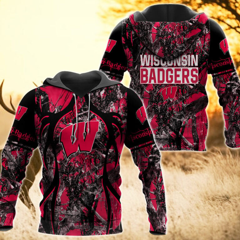 Wisconsin Badgers Camo Hunting 3D printed Sweatshirt Hoodie Zipped Hoodie Neasalamis