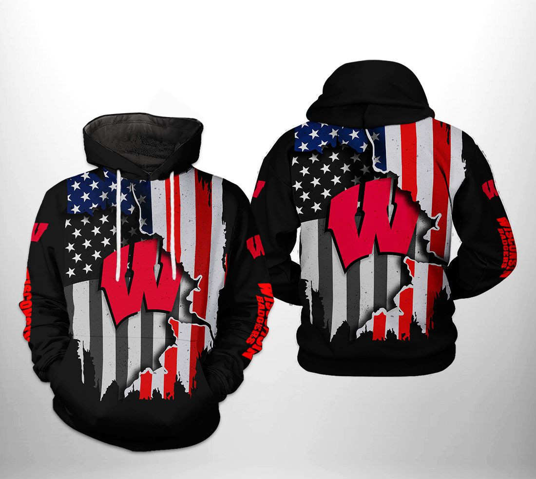 Wisconsin Badgers NCAA US Flag Hoodie Neasalamis