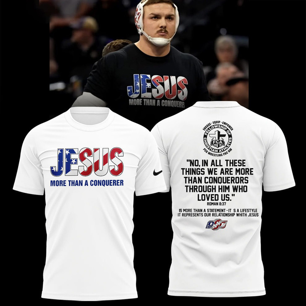 Wyatt Hendrickson Jesus Shirt More Than A Conquerer Cowboy Wrestling OSU Tee Shirts Neasalamis.com