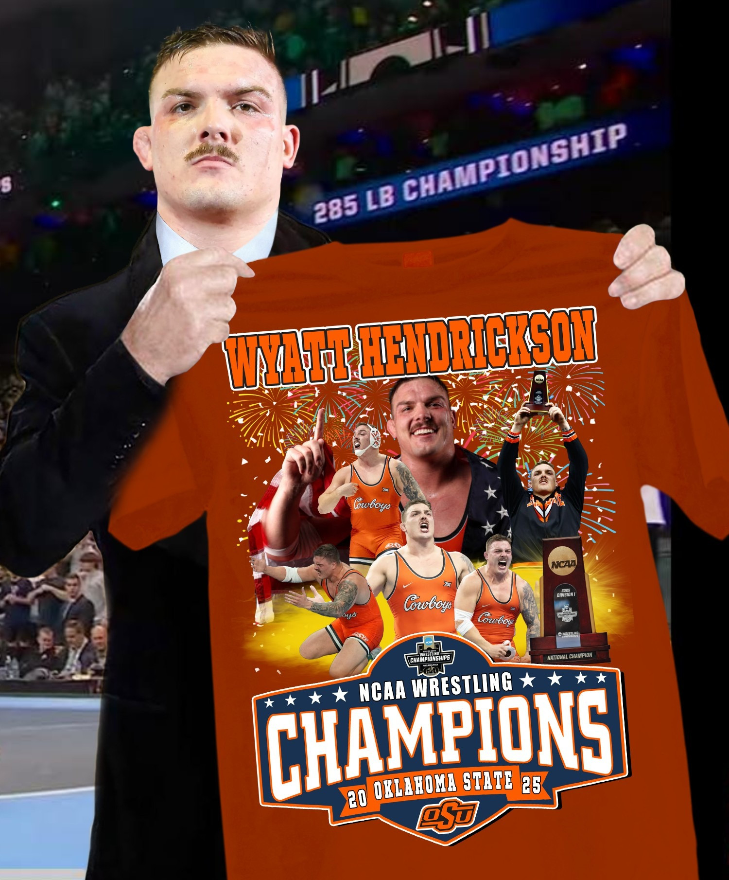 Wyatt Hendrickson NCAA Wrestling Champions 2025 T-Shirt Oklahoma State Fan Merch Neasalamis.com