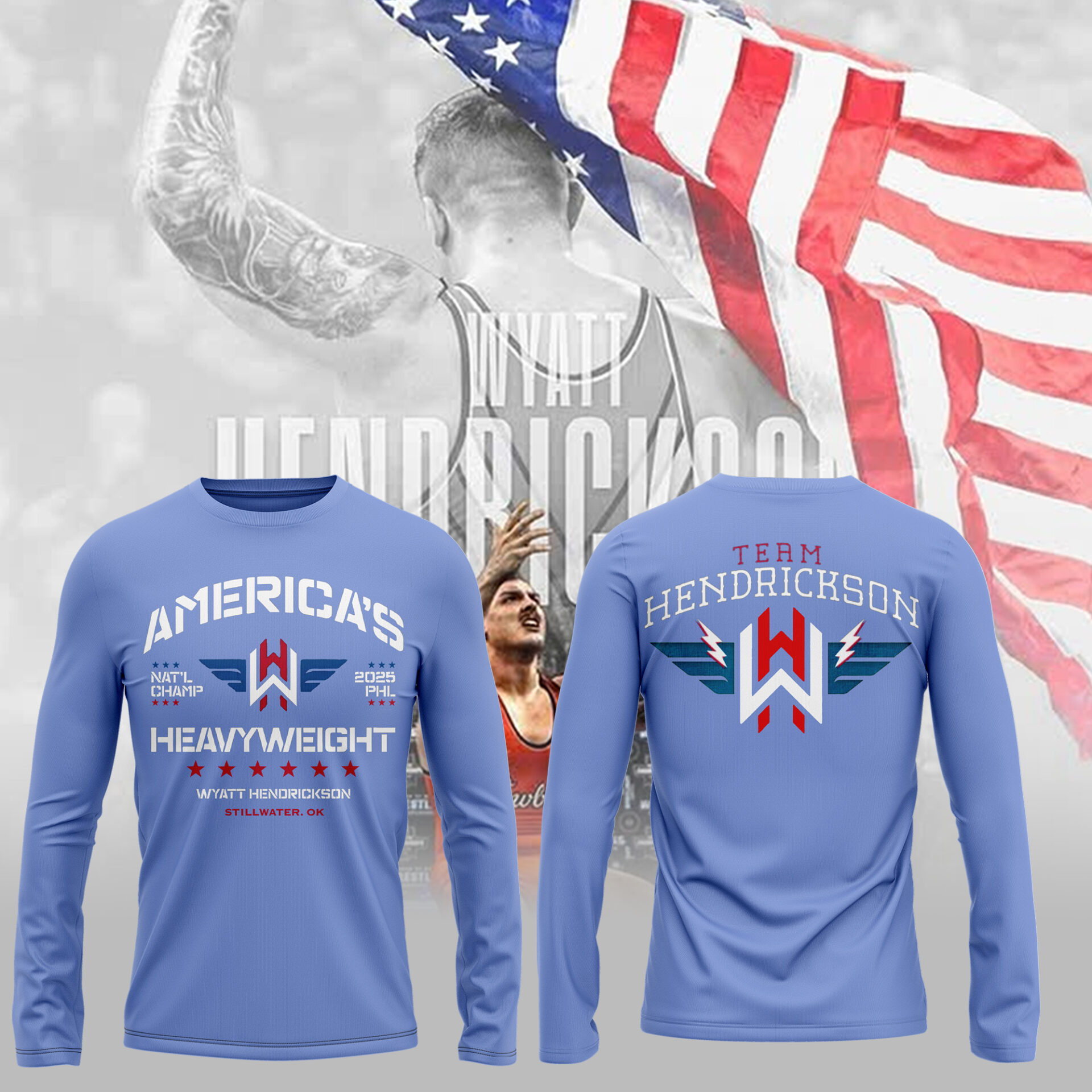 Wyatt Hendrickson New Long Sleeve T-Shirt For Wrestling Player Neasalamis.com