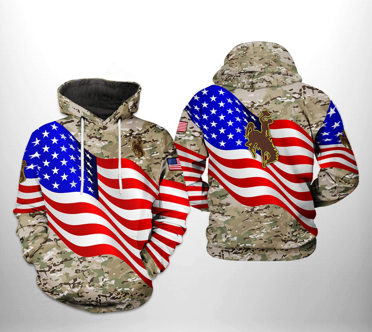 Wyoming Cowboys NCAA US Flag Camo Veteran Hoodie Neasalamis