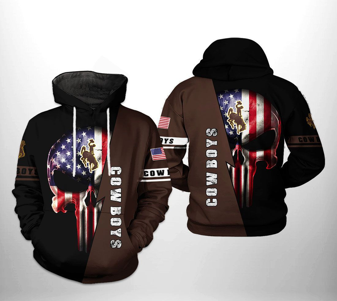 Wyoming Cowboys NCAA US Flag Skull Hoodie Neasalamis