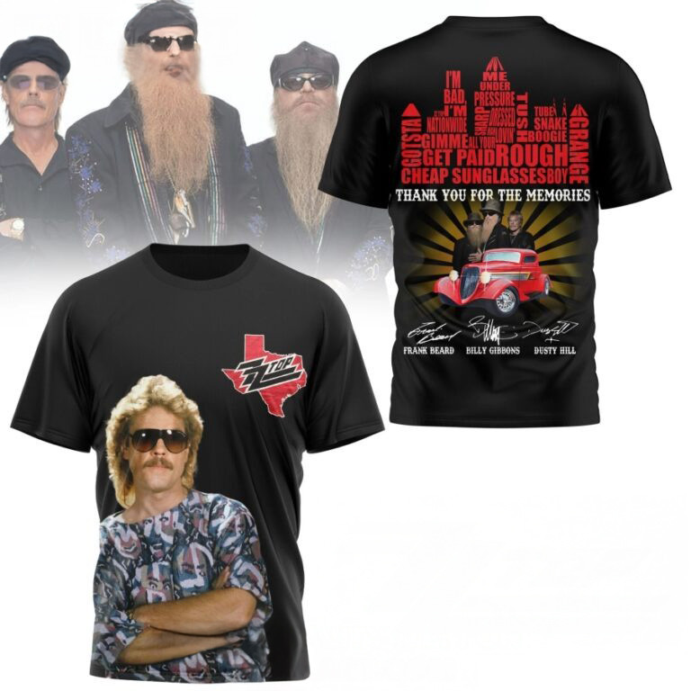 ZZ Top Frank Beard Thank You For The Memories 3D Shirt Gifts For Rock Band Fans Neasalamis.com
