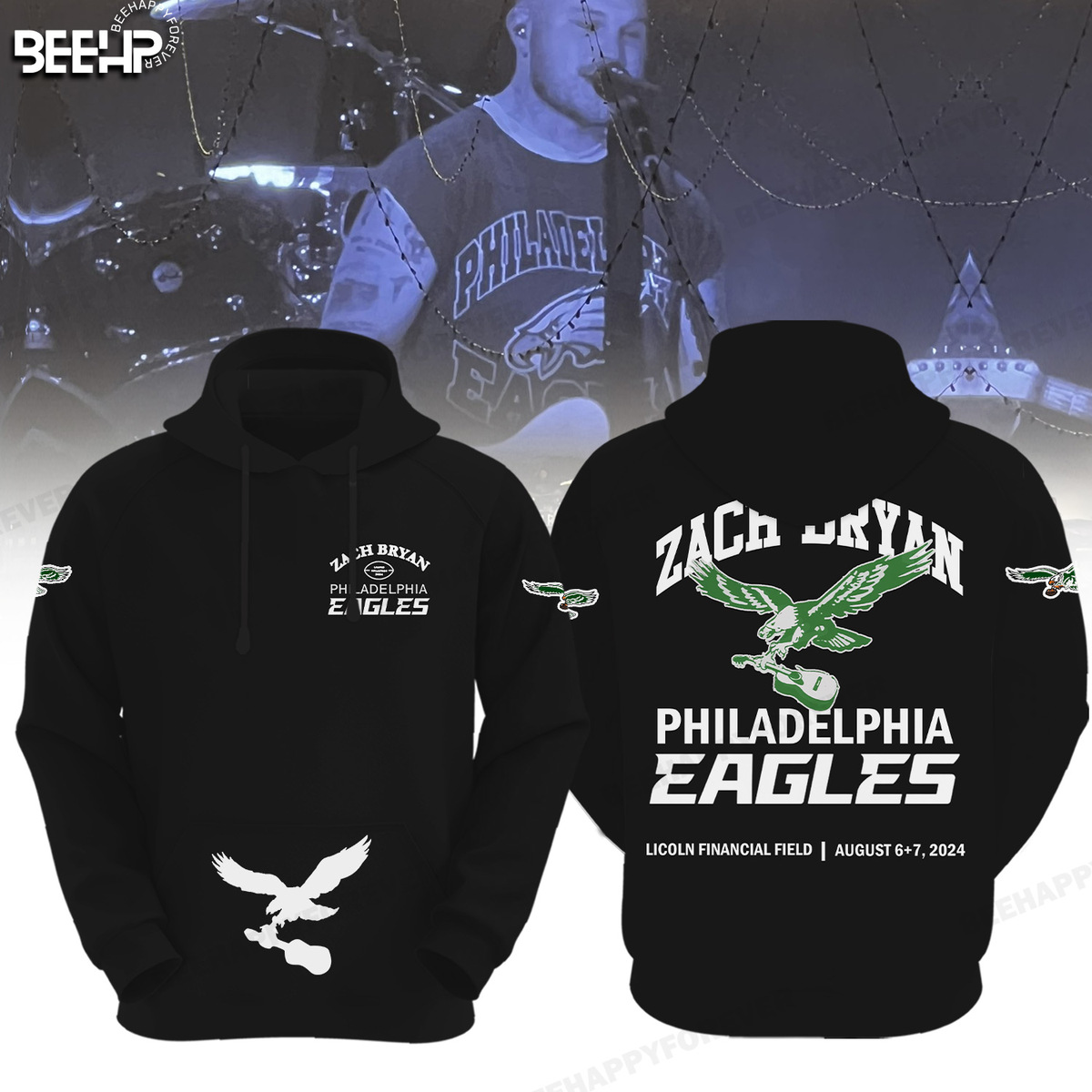 Zach Bryan Philadelphia Eagles NFL Football Team Black Hoodie Neasalamis