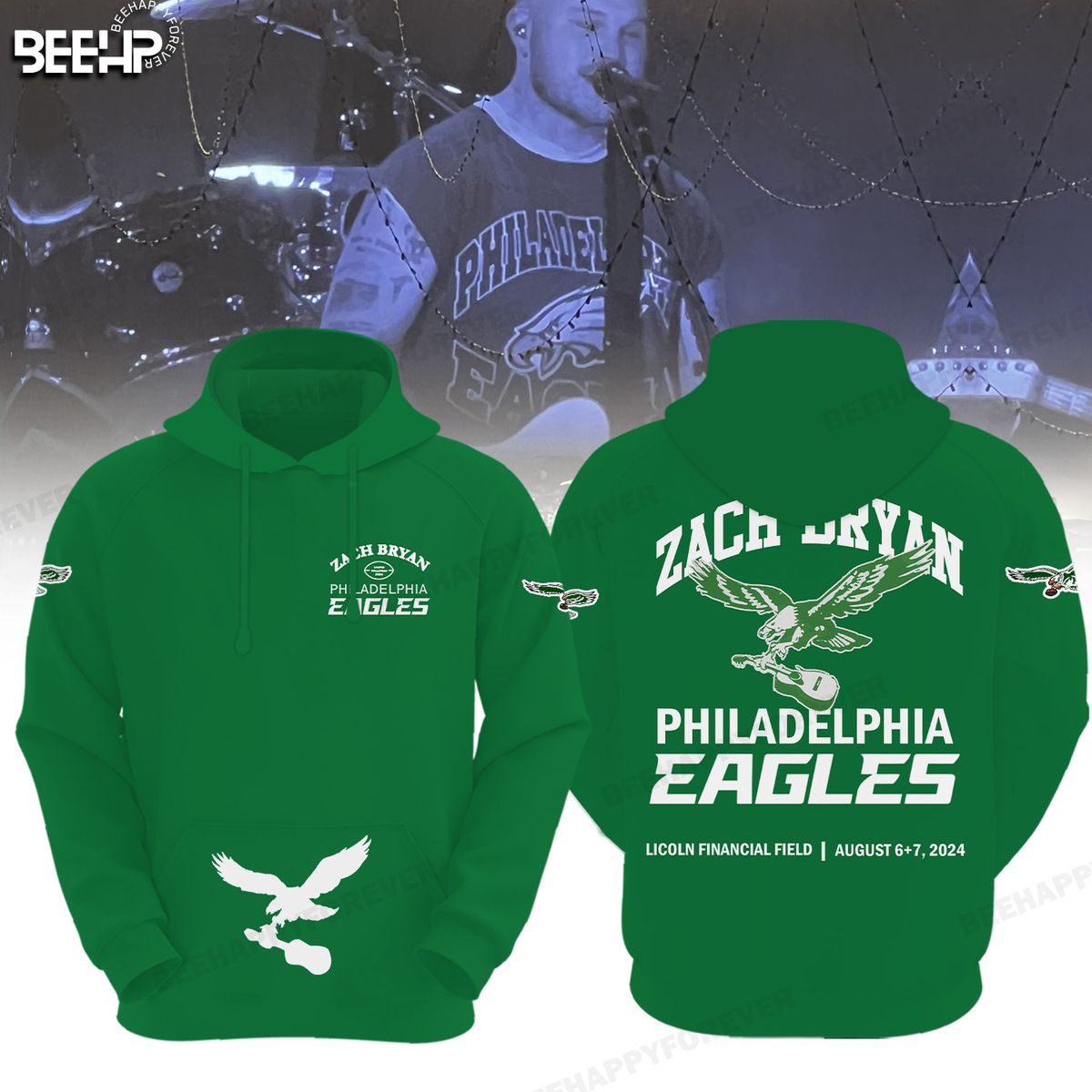 Zach Bryan Philadelphia Eagles NFL Football Team Green Hoodie Neasalamis