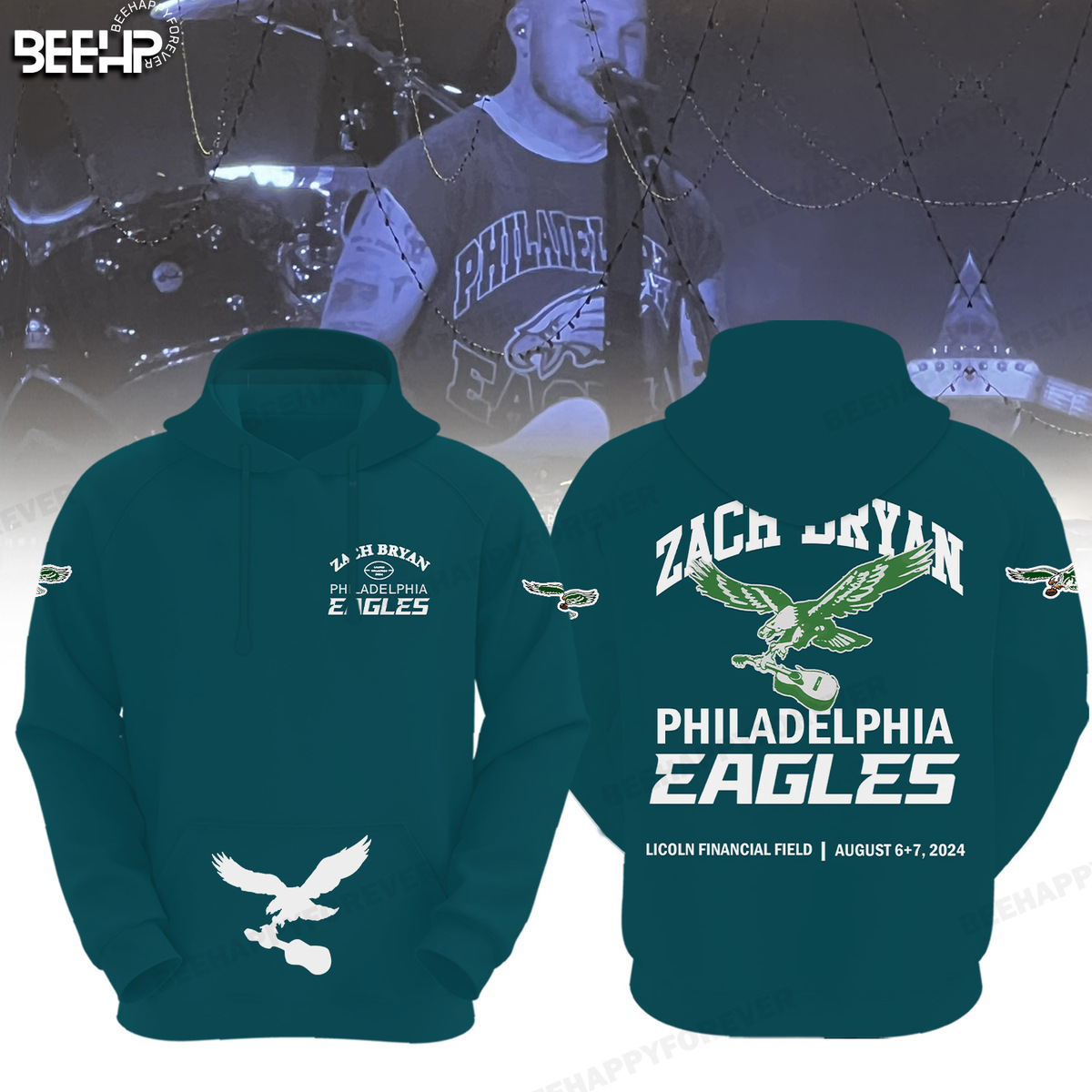 Zach Bryan Philadelphia Eagles NFL Football Team Midnight Green Hoodie Neasalamis