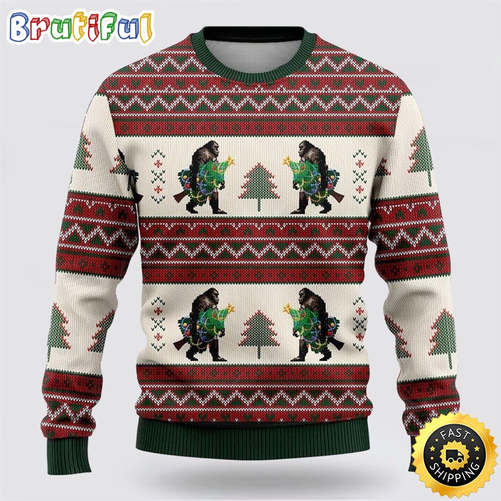 Bigfoot Christmas Tree Ugly Christmas Sweater Neasalamis