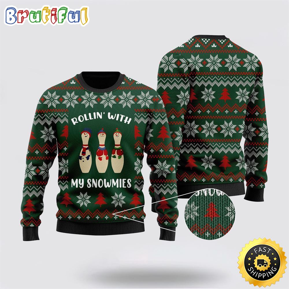 Bowling Rollin With My Snowmies Noel Pattern Ugly Christmas Sweater Gifts For Bowling Master Neasalamis