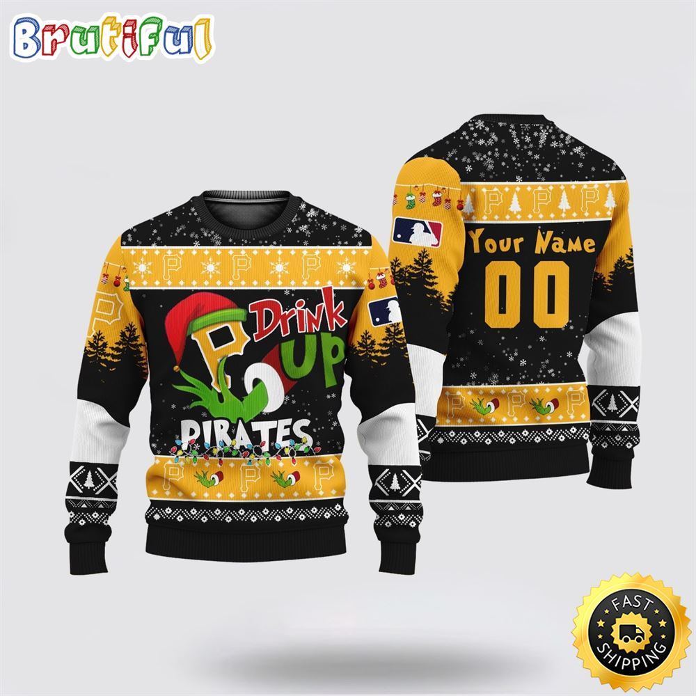 Custom Mlb Pittsburgh Pirates Ugly Christmas Sweater Grinch Drink Up Christmas Gift For Football Fans Neasalamis