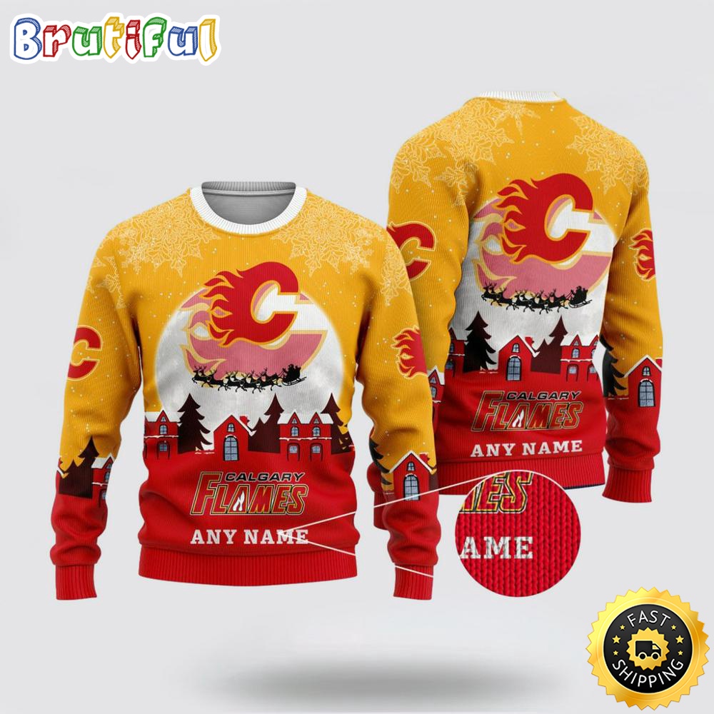 Custom Nhl Calgary Flames Christmas Ugly Sweater Xmas Sweater For Fans Neasalamis