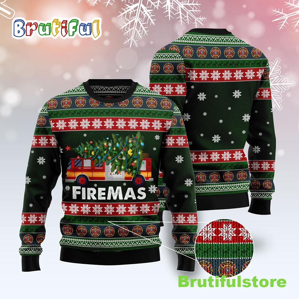 Firefighter Firemas Ugly Christmas Sweater Xmas Jumper Holiday Pullover Neasalamis