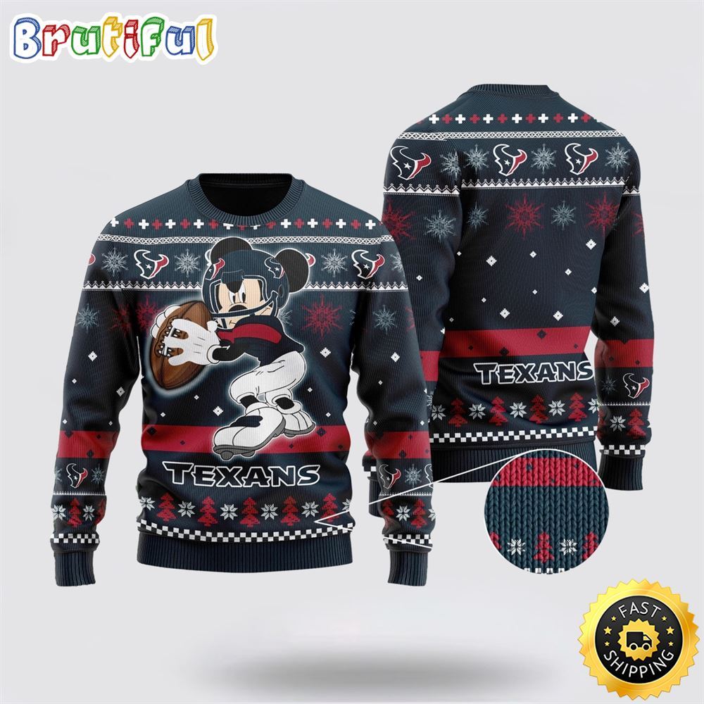 Houston Texans Ugly Christmas Sweater Mickey Mouse The Decisive Throw Unisex Sweater Neasalamis