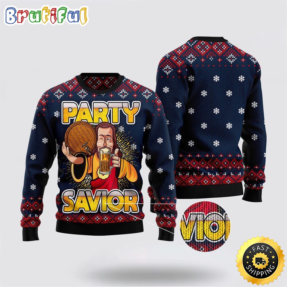 Jesus Party Savior Ugly Christmas Sweater Gifts For Christian Families Neasalamis