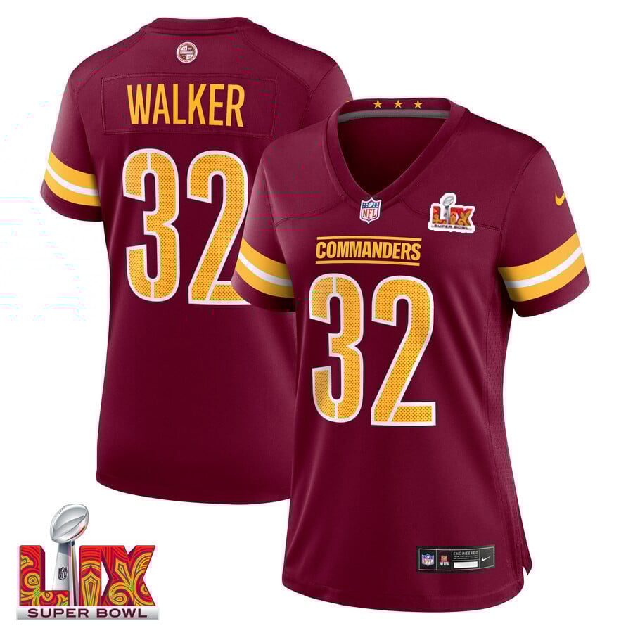 Mykal Walker #32 Washington Commanders Super Bowl LIX Women's Jersey - Burgundy JS3812