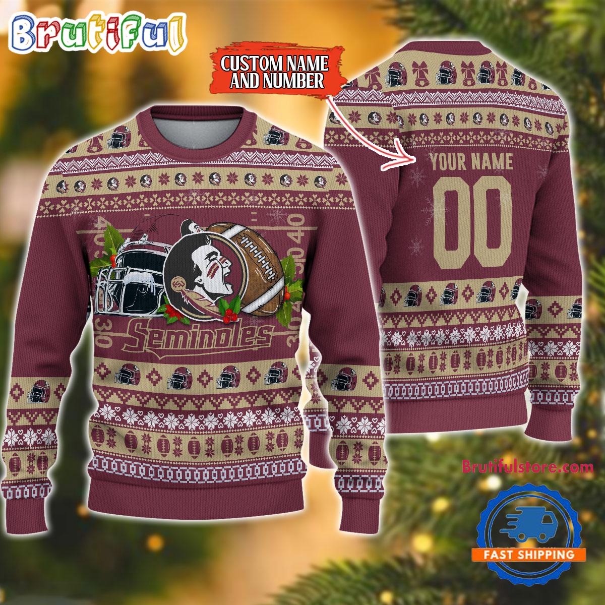 Ncaa Florida State Seminoles Logo Team Football Custom Christmas Ugly Sweater Neasalamis