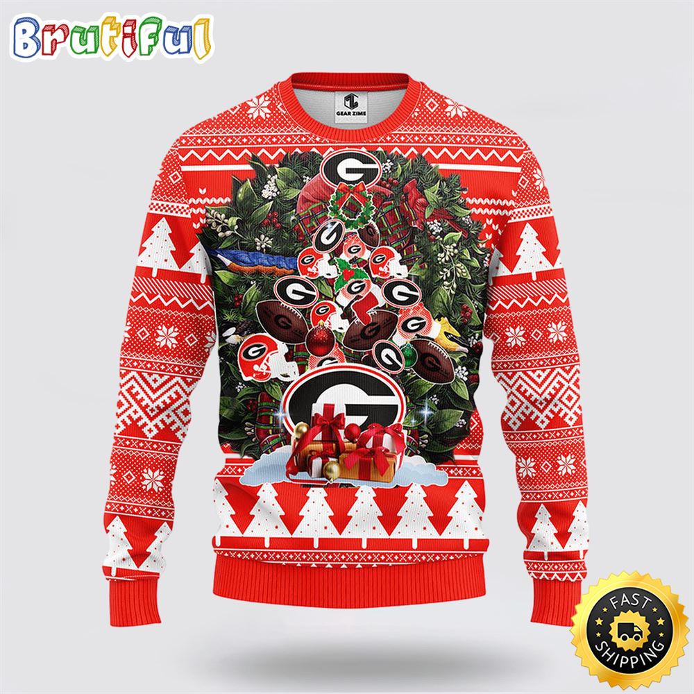 Ncaa Georgia Bulldogs Ugly Sweater Tree Ugly Christmas Fleece Sweater Neasalamis