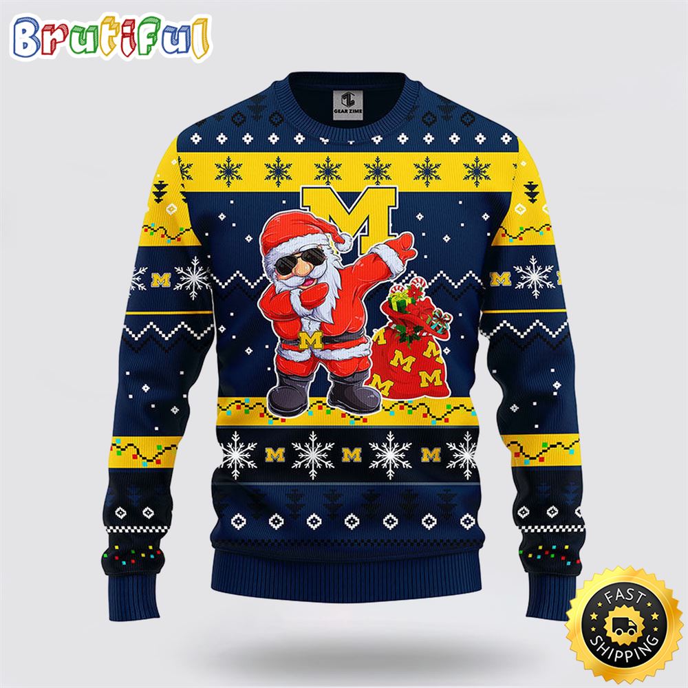 Ncaa Michigan Wolverines Dabbing Ugly Sweater Christmas Santa Snowman Sweater Neasalamis