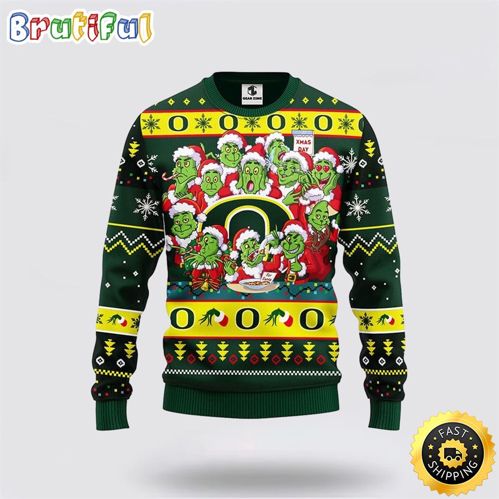 Ncaa Oregon Ducks Christmas Ugly Sweater Print 12 Grinch Xmas Day Gift For Football Fans Neasalamis