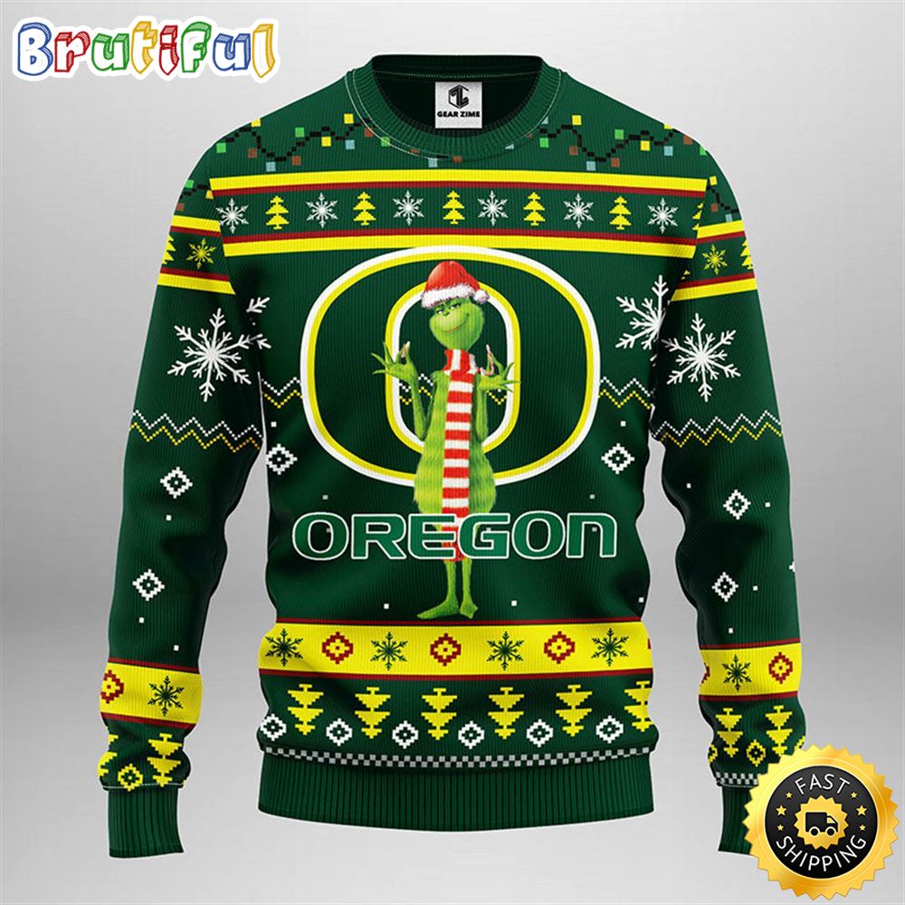 Ncaa Oregon Ducks Christmas Ugly Sweater Print Funny Grinch Gift For Football Fans Neasalamis