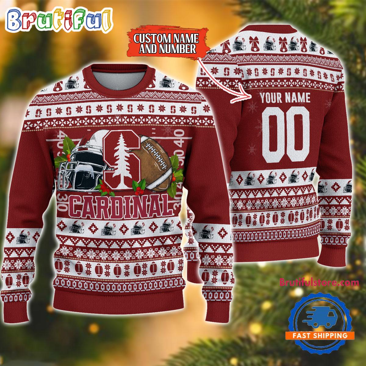 Ncaa Stanford Cardinal Logo Team Football Custom Christmas Ugly Sweater Neasalamis
