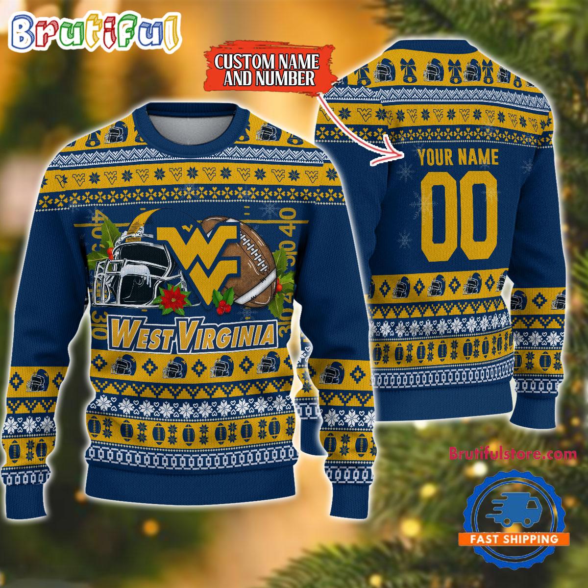 Ncaa West Virginia Mountaineers Logo Team Football Custom Christmas Ugly Sweater Neasalamis
