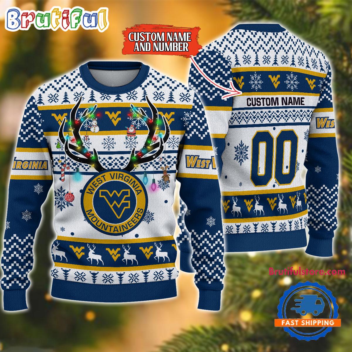 Ncaa West Virginia Mountaineers Special Reindeer Light Ugly Christmas Sweater Neasalamis