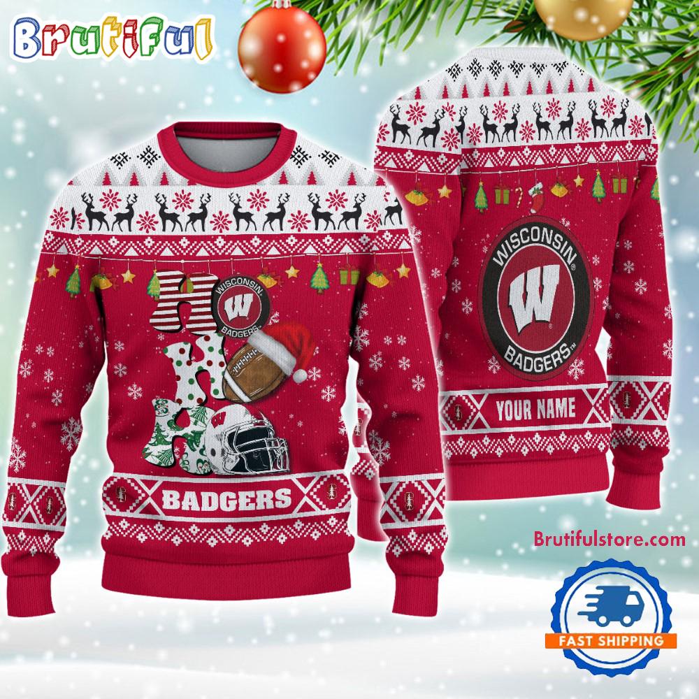 Ncaa Wisconsin Badgers Football Ho Ho Ho Ugly Christmas Sweater Neasalamis