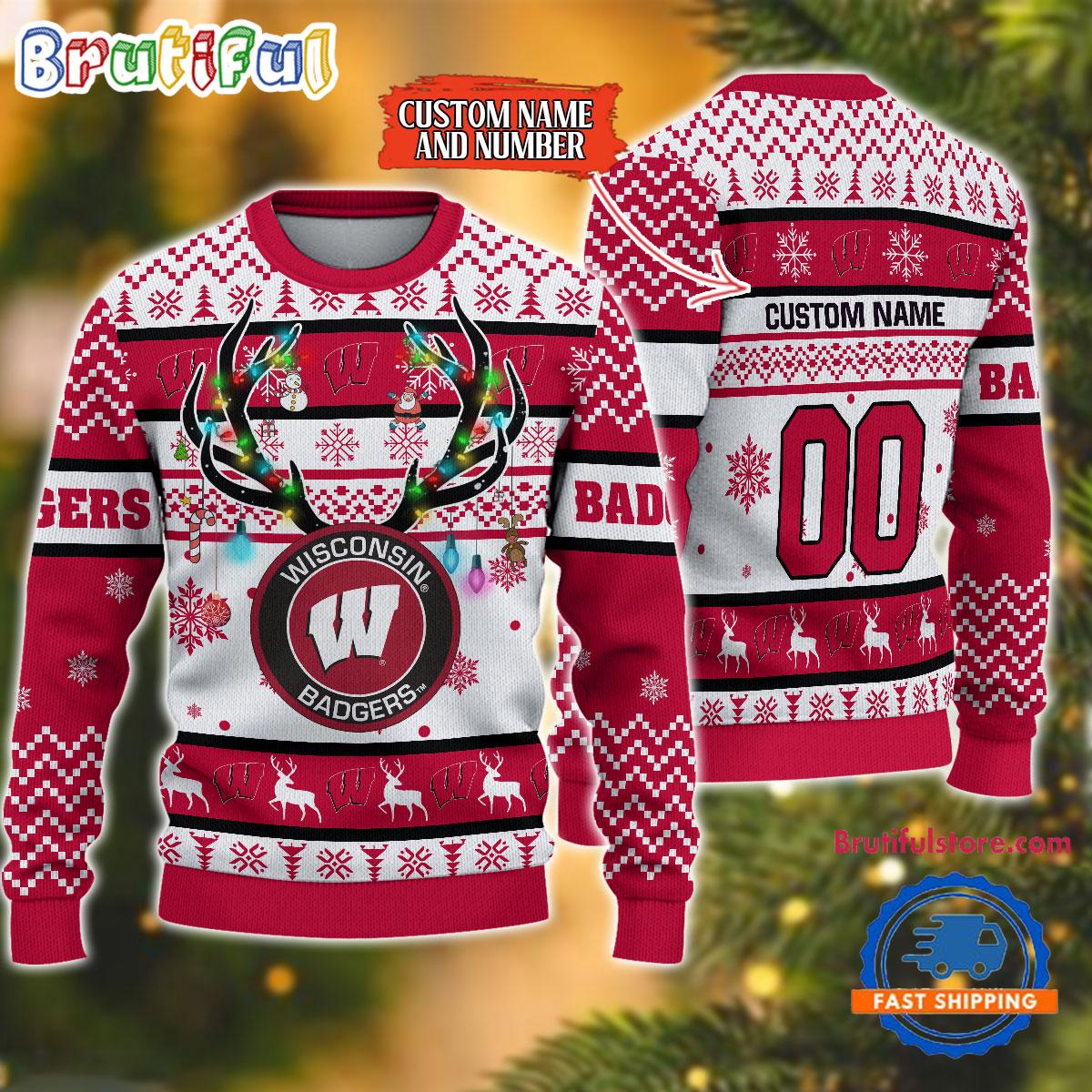Ncaa Wisconsin Badgers Special Reindeer Light Ugly Christmas Sweater Neasalamis