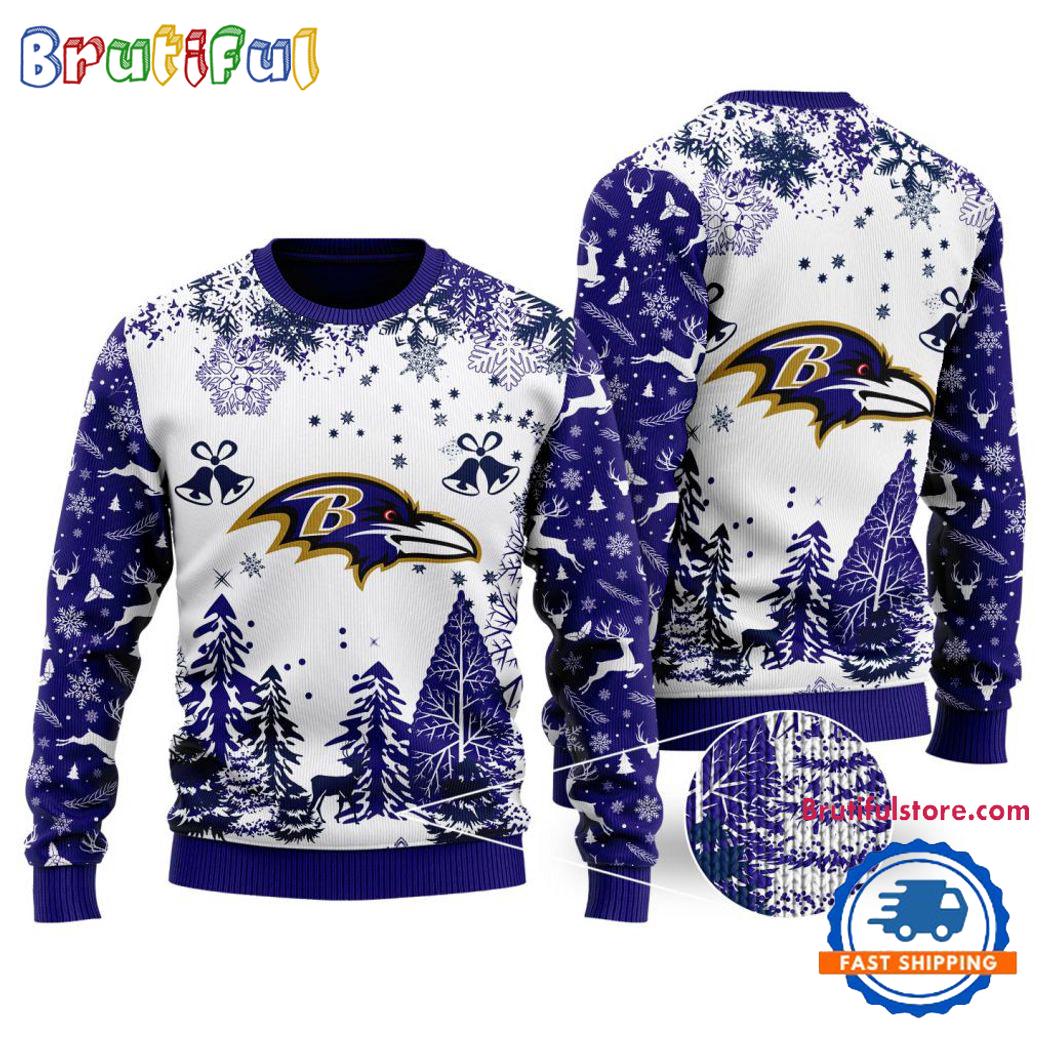 Nfl Baltimore Ravens Logo Football Team Special Xmas Tree Christmas Ugly Sweater Neasalamis