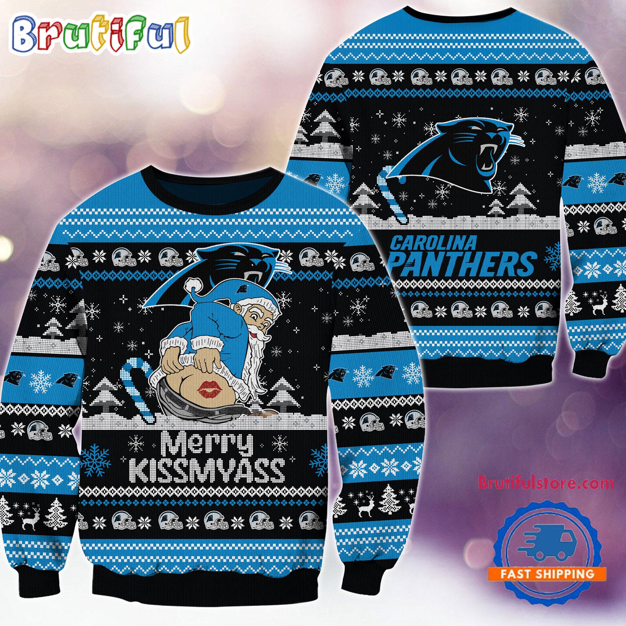 Nfl Carolina Panthers Nfl 2024 Merrykissmyass Funny Santa Claus Christmas Ugly Sweater Neasalamis