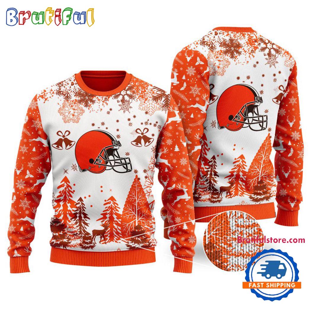 Nfl Cleveland Browns Logo Football Team Special Xmas Tree Christmas Ugly Sweater Neasalamis