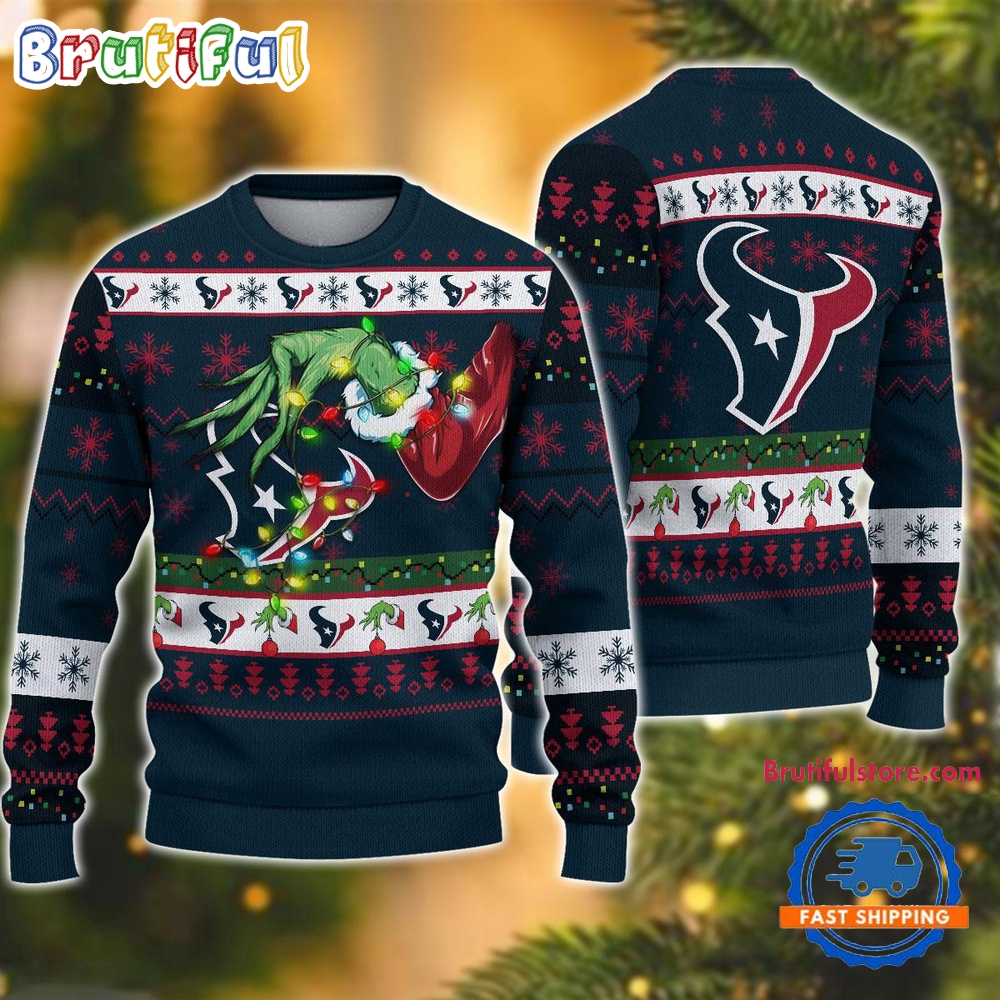 Nfl Houston Texans Special Grinchs Hand Football Christmas Ugly Sweater Neasalamis