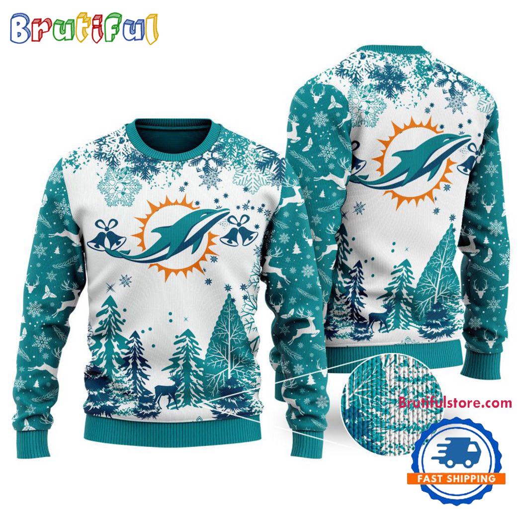 Nfl Miami Dolphins Logo Football Team Special Xmas Tree Christmas Ugly Sweater Neasalamis