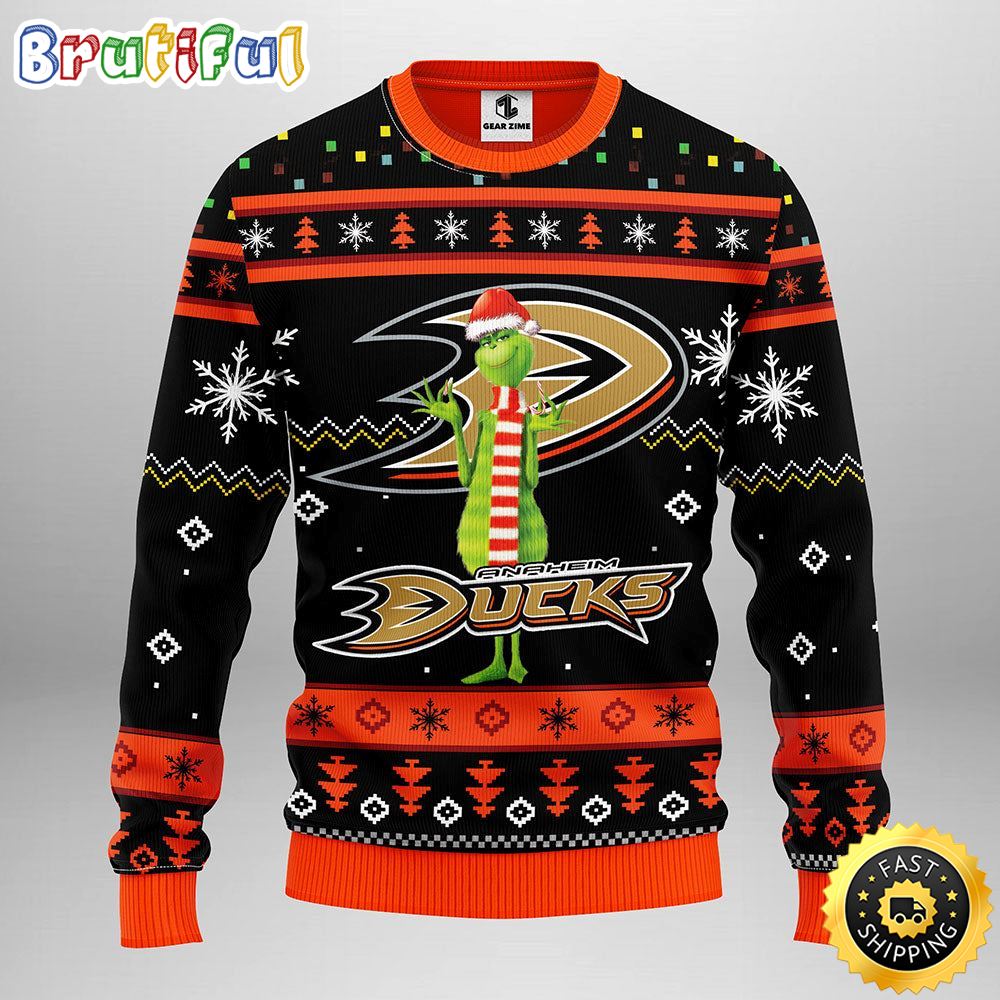 Nhl Anaheim Ducks Christmas Ugly Sweater Print Funny Grinch Gift For Hockey Fans Neasalamis