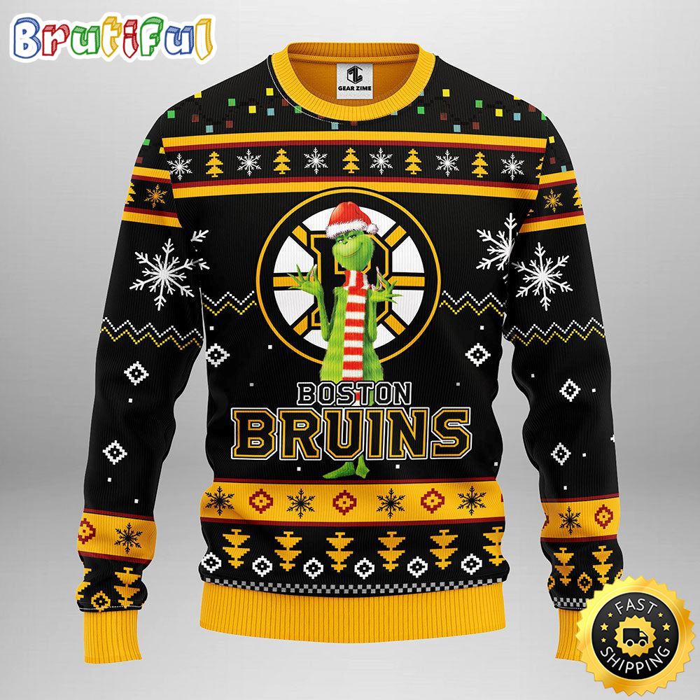 Nhl Boston Bruins Christmas Ugly Sweater Print Funny Grinch Gift For Hockey Fans Neasalamis