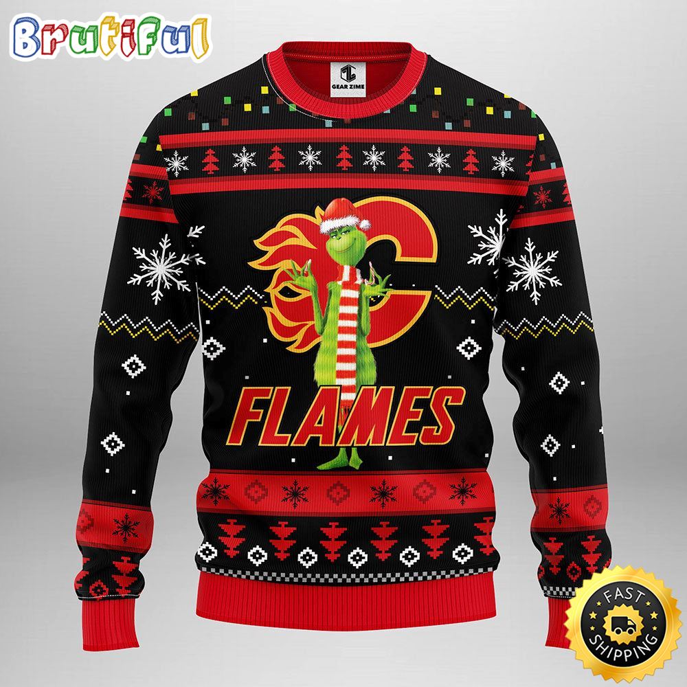 Nhl Calgary Flames Christmas Ugly Sweater Print Funny Grinch Gift For Hockey Fans Neasalamis