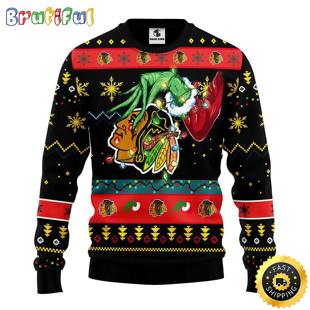 Nhl Chicago Blackhawks Christmas Ugly Sweater Grinch Gift For Hockey Fans Neasalamis