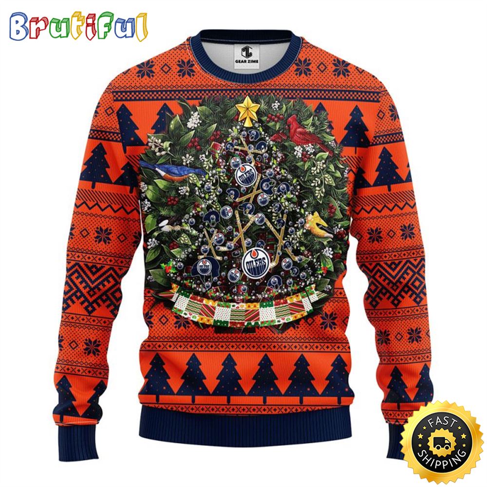 Nhl Edmonton Oilers Ugly Christmas Sweater Ball Pine Tree Christmas Unisex Sweater Neasalamis