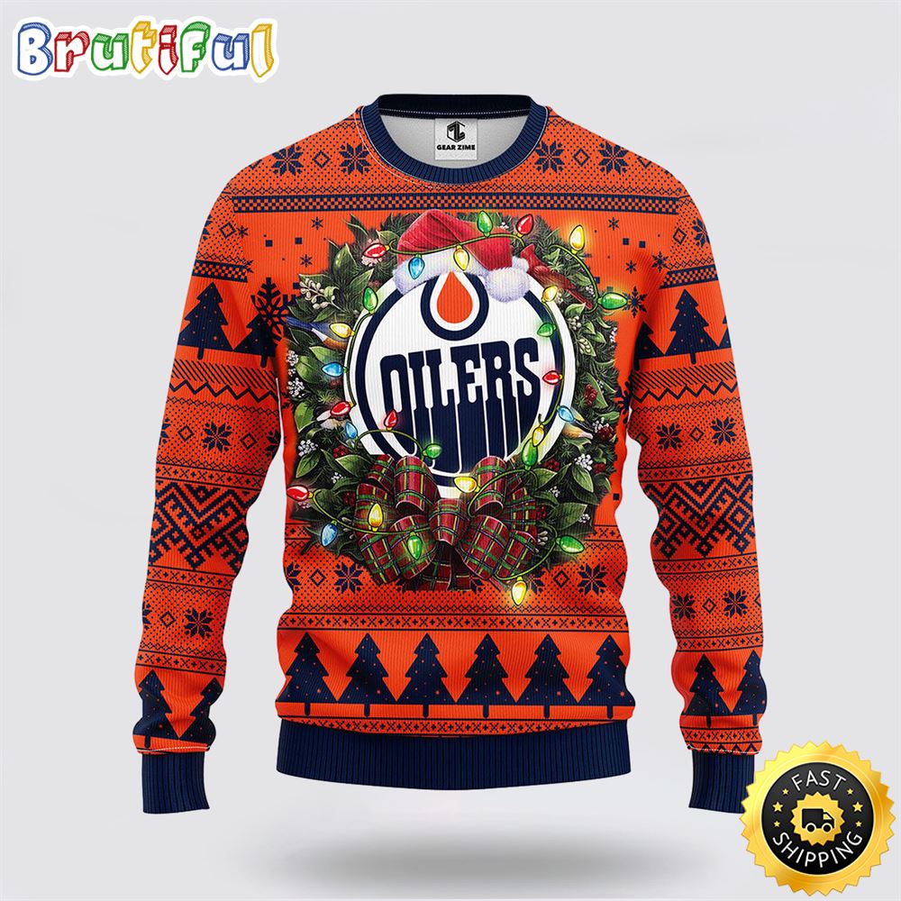 Nhl Edmonton Oilers Ugly Sweater Christmas Wreath Ugly Sweater Neasalamis