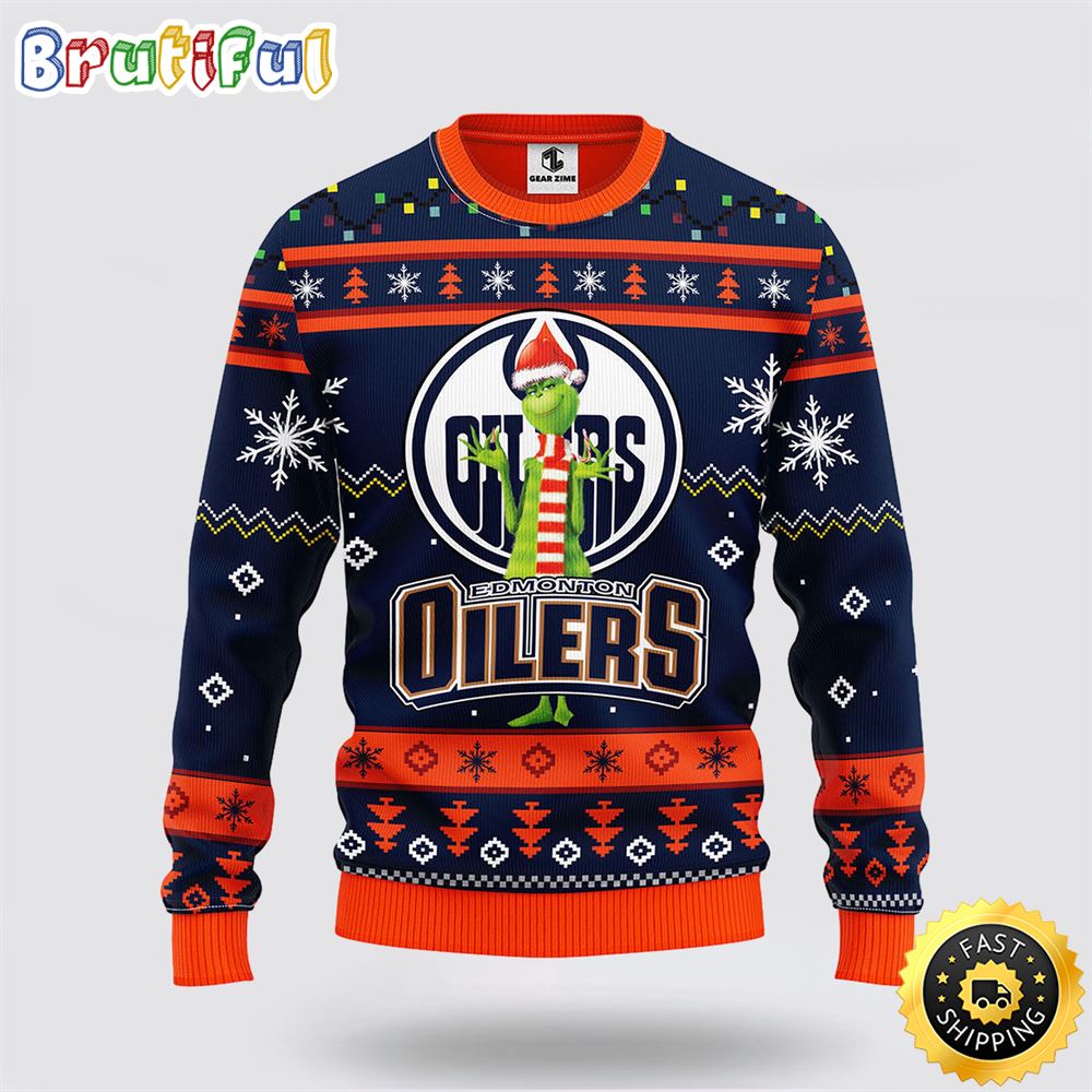 Nhl Edmonton Oilers Ugly Sweater Funny Grinch Ugly Christmas Sweater Neasalamis