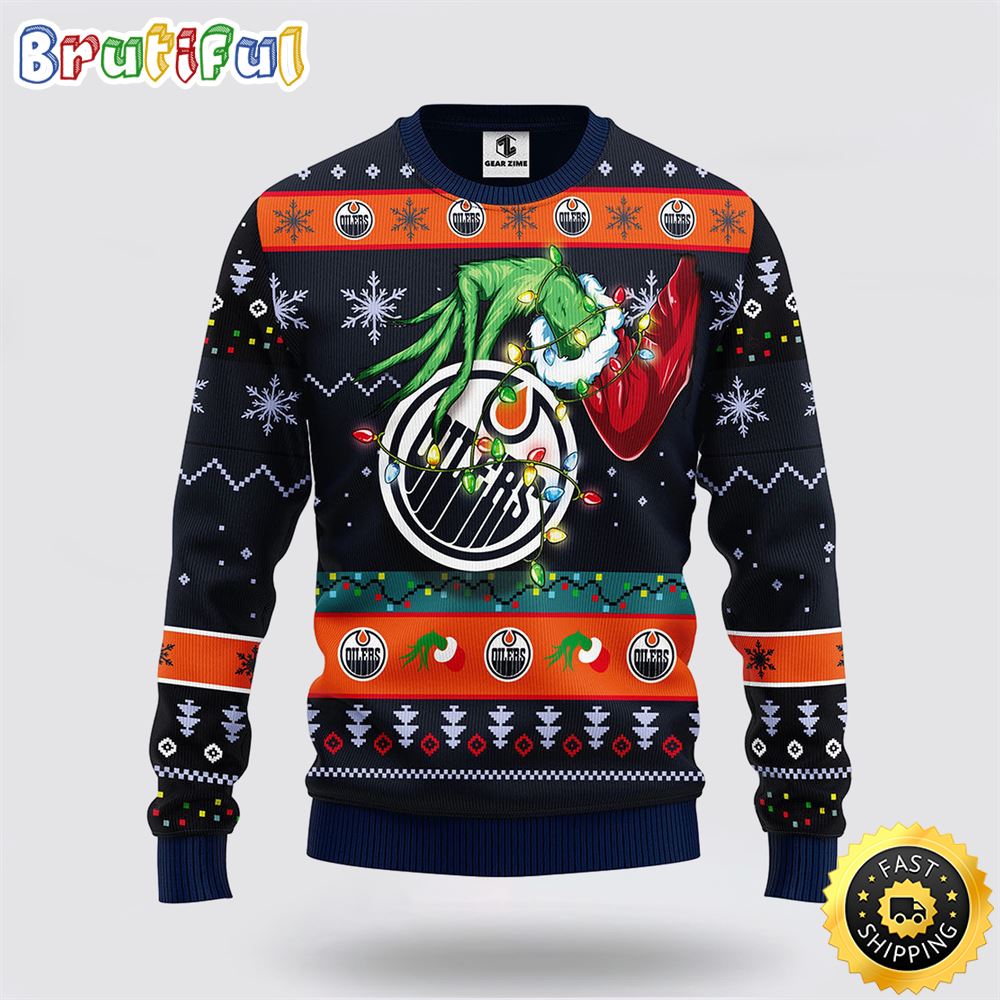 Nhl Edmonton Oilers Ugly Sweater The Hand Of Grinch Ugly Christmas Sweater Neasalamis