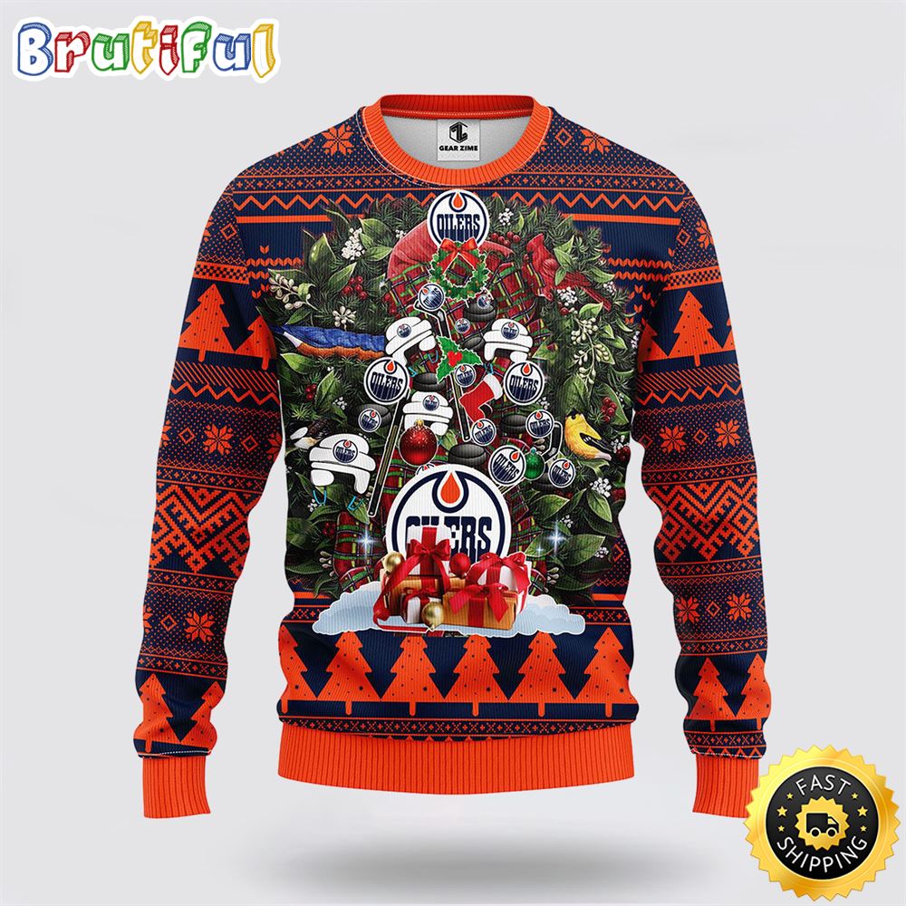 Nhl Edmonton Oilers Ugly Sweater Tree Ugly Christmas Fleece Sweater Neasalamis
