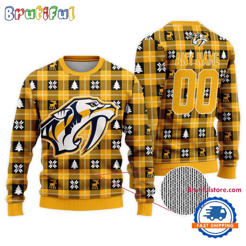 Nhl Nashville Predators Personalized Snow Tree Ugly Christmas Sweater Neasalamis