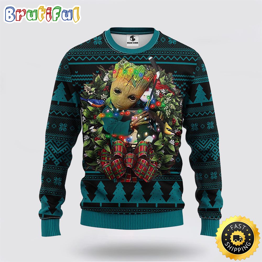 Nhl San Jose Sharks Ugly Sweater Groot Christmas Sweater Neasalamis
